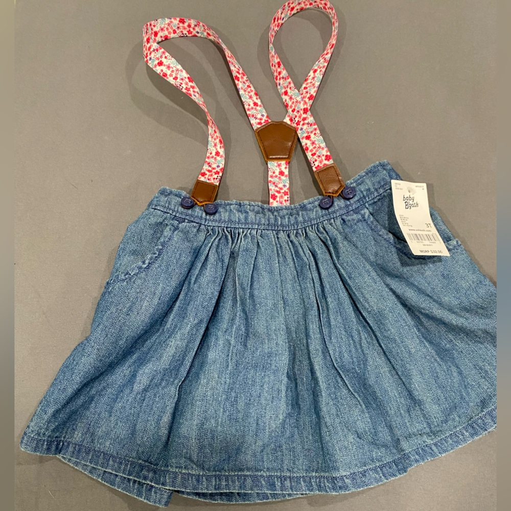 OshKosh B'gosh Blue Denim Skirt with Pink Floral Straps